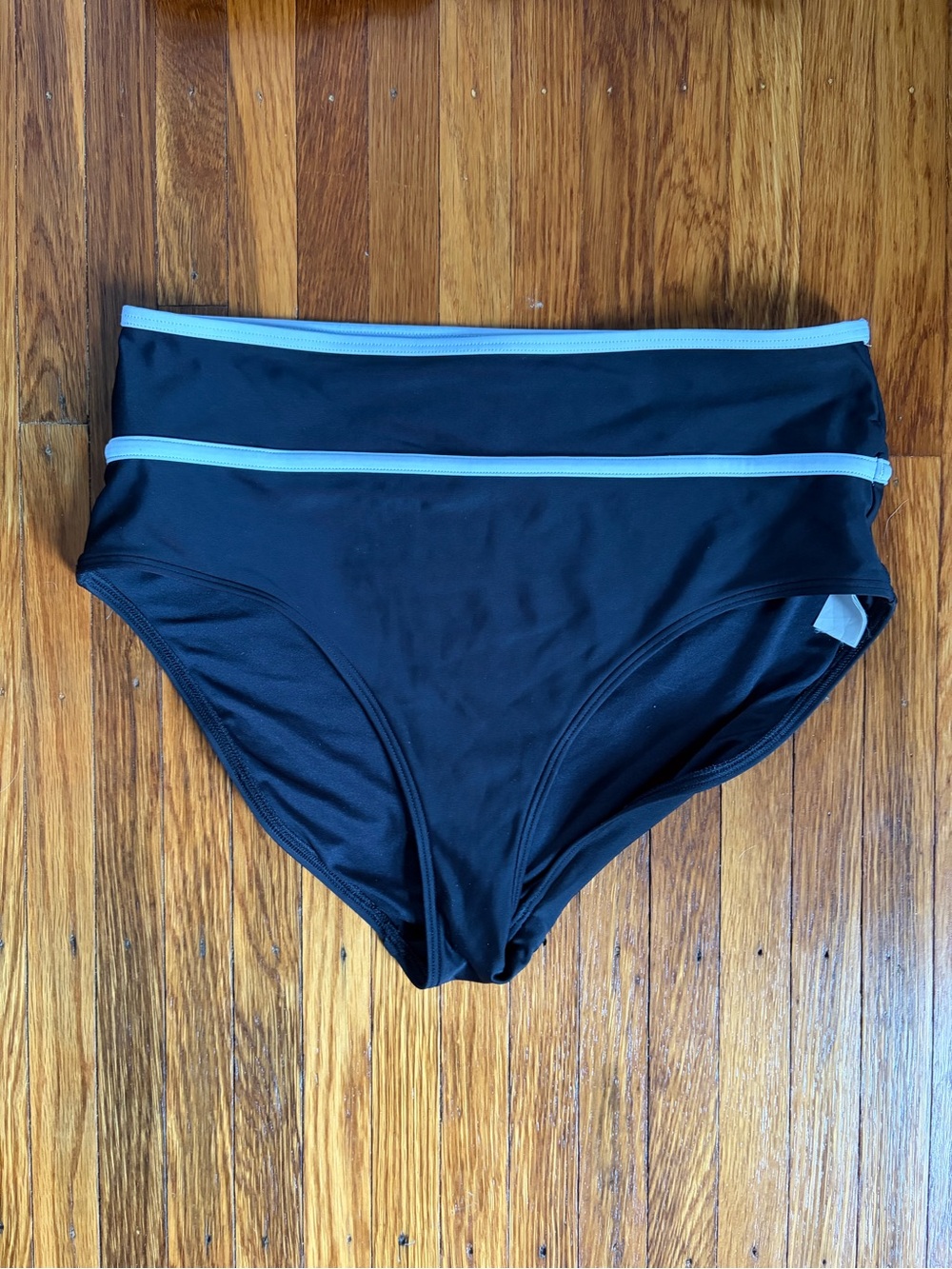 Old Navy Black High-Waist Bikini Bottom with Light Blue Trim